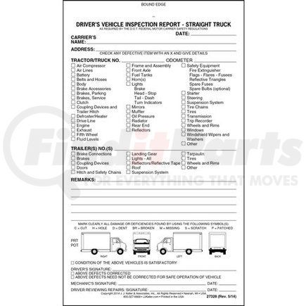 27328 by JJ KELLER - Detailed Driver's Vehicle Inspection Report - Straight Truck, Book Format - Stock - 2-Ply, Carbonless, Book Format, 5-1/2” x 9-1/4”