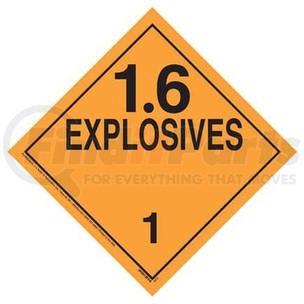 JJ Keller 2673 Division 1.6 Explosives Placard - Worded - 4 mil Vinyl Permanent Adhesive