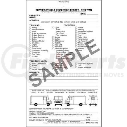 27362 by JJ KELLER - Detailed Driver's Vehicle Inspection Report - Step Van, Book Format - Stock - 2-Ply, Carbonless, Book Format, 5-1/2” x 9-1/4”