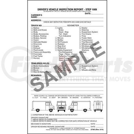 27363 by JJ KELLER - Detailed Driver's Vehicle Inspection Report - Step Van, Snap-Out Format - Stock - 2-Ply, Carbonless, Snap-Out Format, 5-1/2” x 9-1/4”