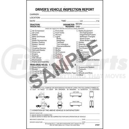 27367 by JJ KELLER - Detailed Driver's Vehicle Inspection Report - Tractor-Trailer, Snap-Out Format - Stock - 2-Ply, Carbonless, Snap-Out Format, 5-1/2” x 9-1/4”