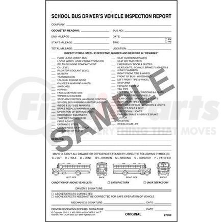 27369 by JJ KELLER - Detailed Driver's Vehicle Inspection Report - School Bus, Snap-Out Format - Stock - 2-Ply, Carbonless, Snap-Out Format, 5-1/2” x 9-1/4”