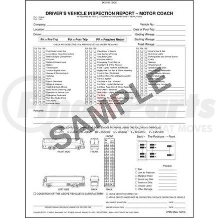 27374 by JJ KELLER - Detailed Driver's Vehicle Inspection Report - Motor Coach, Book Format - Stock - 2-Ply, Carbonless, Book Format, 8-1/2” x 11”