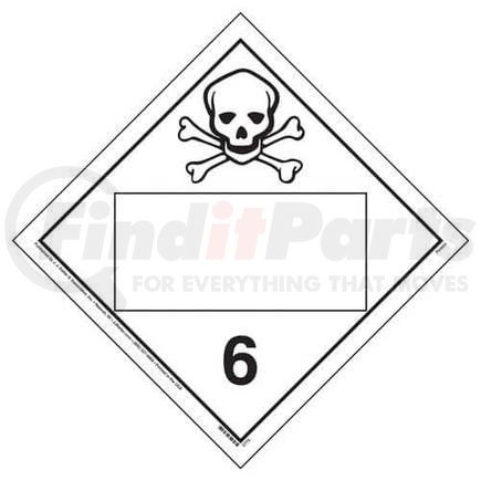 2778 by JJ KELLER - Division 6.1 Poison Placard - Blank - Blank, 4 mil Vinyl Removable Adhesive