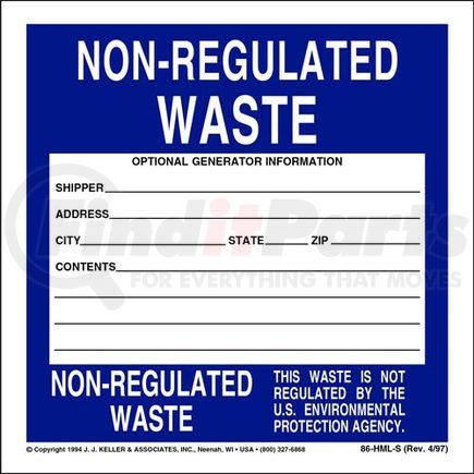 1598 by JJ KELLER - Non-Regulated Waste Labels - Vinyl, Single Sheet (1 Label/Sheet)