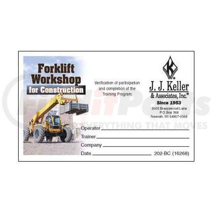 16269 by JJ KELLER - The Forklift Workshop for Construction - Wallet Card - Wallet Card - Spanish