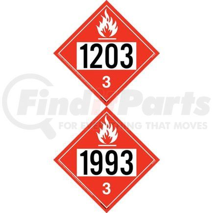 1568 by JJ KELLER - 1993/1203 Placard - Class 3 Flammable Liquid - 20 mil Polystyrene, Laminated