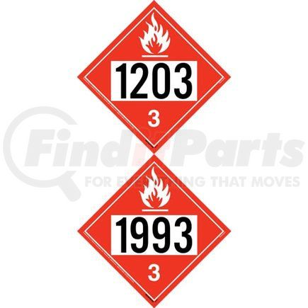 1568 by JJ KELLER - 1993/1203 Placard - Class 3 Flammable Liquid - 20 mil Polystyrene, Laminated