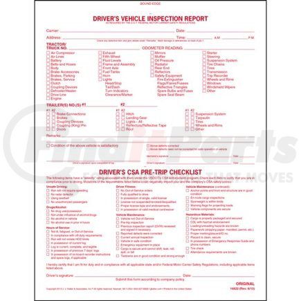 16822 by JJ KELLER - Detailed Driver's Vehicle Inspection Report w/CSA Checklist, Book Format - Stock - 2-Ply, Carbonless, Book Format, 8-1/2" x 11"