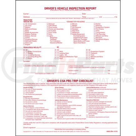 16823 by JJ KELLER - Detailed Driver's Vehicle Inspection Report (DVIR) with CSA Checklist - DVIR
