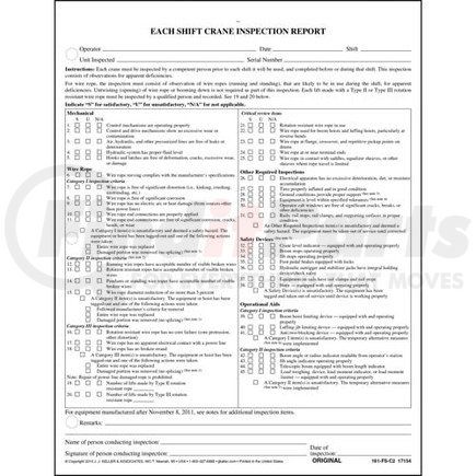 17154 by JJ KELLER - Each Shift Crane Inspection Report Form - Stock - 2-Ply, Carbonless