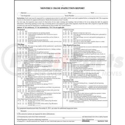 17247 by JJ KELLER - Monthly Crane Inspection Report Form - Two-Ply, Carbonless