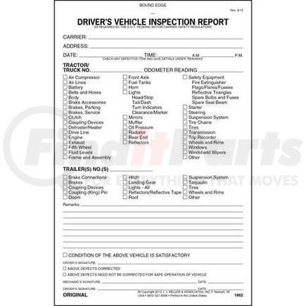 1862 by JJ KELLER - Detailed Driver's Vehicle Inspection Report, 3-Ply, Carbonless - Stock - 3-ply, carbonless, book format, 5-1/2" x 8-1/2"