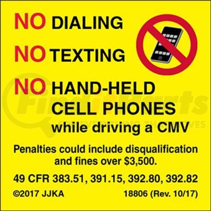 18806 by JJ KELLER - No Dialing/Texting/Hand-Held Cell Phones Label - 2" x 2"