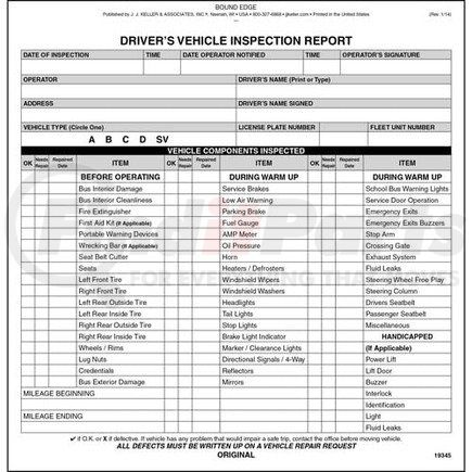 19345 by JJ KELLER - New Jersey Bus Driver Vehicle Inspection Report, Book Format - Stock - 2-Ply, Carbonless, Book Format