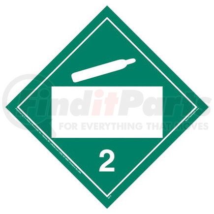 19504 by JJ KELLER - Division 2.2 Non-Flammable Gas Placard - Blank - Imprinted, 20 mil Polystyrene, Unlaminated