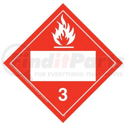 19515 by JJ KELLER - Class 3 Flammable Liquid Placard - Blank - Imprinted, 20 mil Polystyrene, Unlaminated