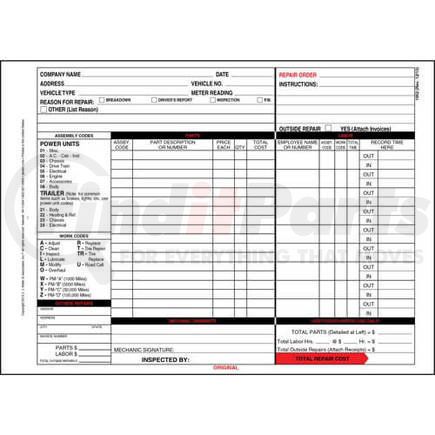 1952 by JJ KELLER - Garage Repair Order with Work Codes - Carbon - 3-ply, snap-out, with carbon, 8-1/2" x 11-3/4"