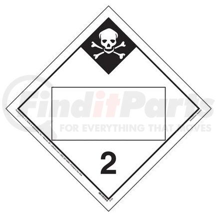 19558 by JJ KELLER - Division 2.3 Inhalation Hazard Placard - Blank - Imprinted, 4 mil Vinyl Permanent Adhesive