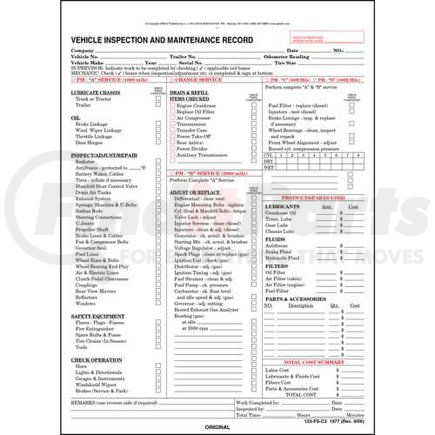 1977 by JJ KELLER - Vehicle Inspection and Maintenance Record - Detailed - 3-Ply, Snap-out, Detailed