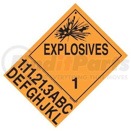 36001 by JJ KELLER - Division 1.1A-1.3L Explosives Placard - Worded - 4 mil Vinyl Removable Adhesive