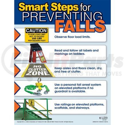 36590 by JJ KELLER - Preventing Falls - Workplace Safety Training Poster - "Smart Steps for Preventing Falls" - English