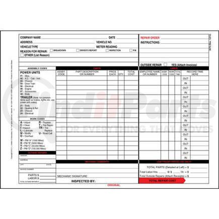 3670 by JJ KELLER - Garage Repair Order with Work Codes - Carbonless - 3-ply, snap-out, carbonless, 8-1/2" x 11-3/4"