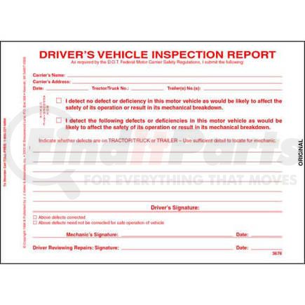 3676 by JJ KELLER - Simplified Driver's Vehicle Inspection Report, 3-Ply, Carbonless, Snap-Out Format - Stock - 3-ply, carbonless, snap-out format, 5-2/3" x 7-3/4"