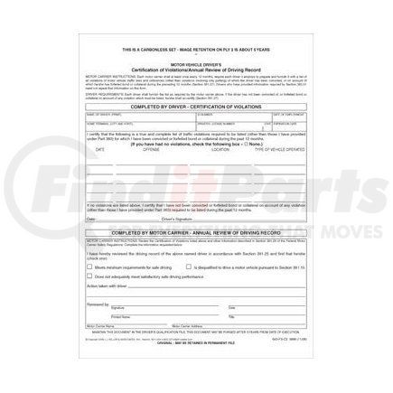 3686 by JJ KELLER - Certification of Violations/Annual Review of Driving Record - Stock - Snap-out format, 2-ply, carbonless
