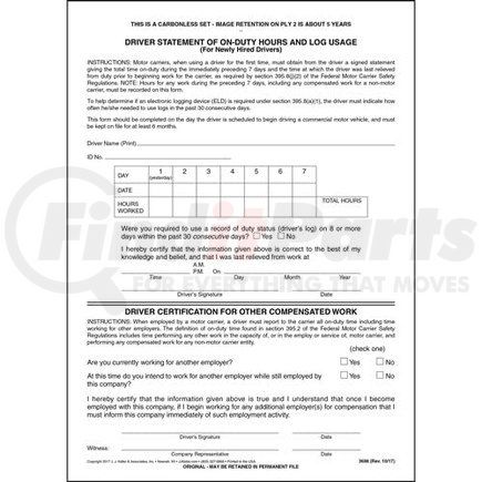 3688 by JJ KELLER - Driver's Statement of On-Duty Hours - New Hire - Snap-Out Format - 2-ply, carbonless, snap-out format