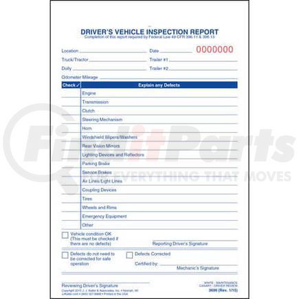 3699 by JJ KELLER - Simplified Driver's Vehicle Inspection Report - Vertical Format, 3-Ply, Carbonless, Snap-Out Format - Stock - 3-ply, carbonless, snap-out format
