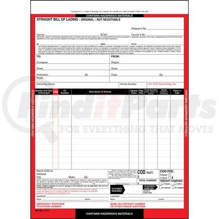 375 by JJ KELLER - Hazardous Materials Straight Bill of Lading - 3-ply, carbon, snap-out , 8.5" x 11.75" (0.75" top tear-off), 12 lines