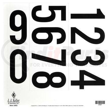 37627 by JJ KELLER - 3.5" 0-9 Vinyl Number Sheet - White Background, Black Numbers