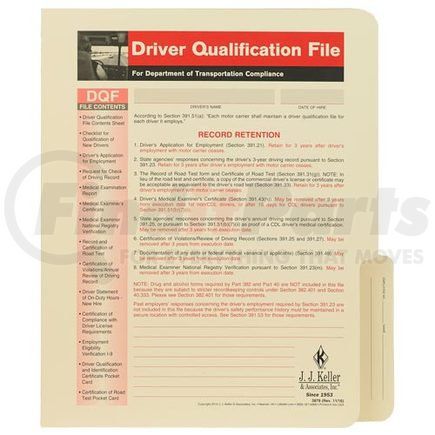 3878 by JJ KELLER - Driver Qualification File Folder - For Snap-Out Forms - Folder Only