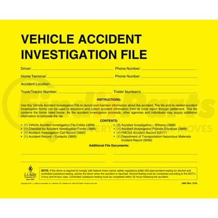 3882 by JJ KELLER - Vehicle Accident Investigation File Folder - File Folder