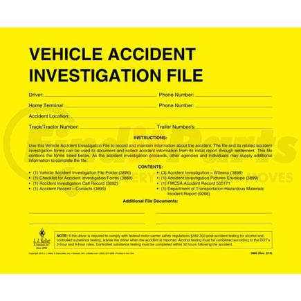 3886 by JJ KELLER - Vehicle Accident Investigation File Packet - File Packet