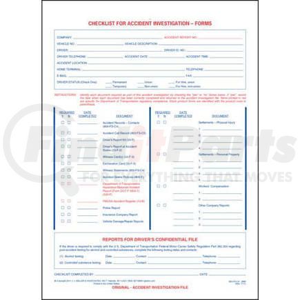 3888 by JJ KELLER - Checklist For Accident Investigation Forms - Snap-out, carbonless, 8 1/2' W x 11 3/4" L