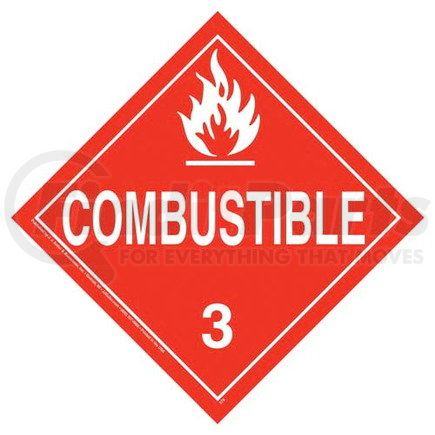 39041 by JJ KELLER - Class 3 Combustible Placard - Worded - 176 lb Polycoated Tagboard Removable Adhesive