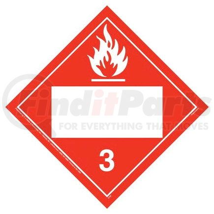 39052 by JJ KELLER - Class 3 Flammable Liquid Placard - Blank - Blank, 176 lb Polycoated Tagboard Removable Adhesive