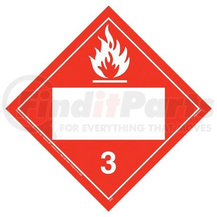 39067 by JJ KELLER - Class 3 Flammable Liquid Placard - Blank - Imprinted, 176 lb Polycoated Tagboard Removable Adhesive