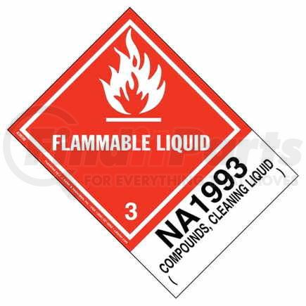 43606 by JJ KELLER - Numbered Panel Proper Shipping Name Labels - Class 3, Compounds - Cleaning Liquid NA 1993 - 4" x 5-1/2" Label, Extended Tab