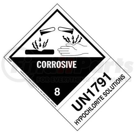 43607 by JJ KELLER - Numbered Panel Proper Shipping Name Labels - Class 8 - Corrosive, UN 1791, Hypochlorite Solution - 4" x 5-1/2" Label, Extended Tab