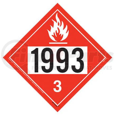 4419 by JJ KELLER - 1993 Placard - Class 3 Flammable Liquid - 20 mil Polystyrene, Unlaminated