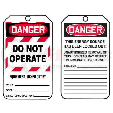 29878 by JJ KELLER - Lockout/Tagout Tag - Danger Do Not Operate Equipment Locked Out By - 25-Pack  Cardstock Tags
