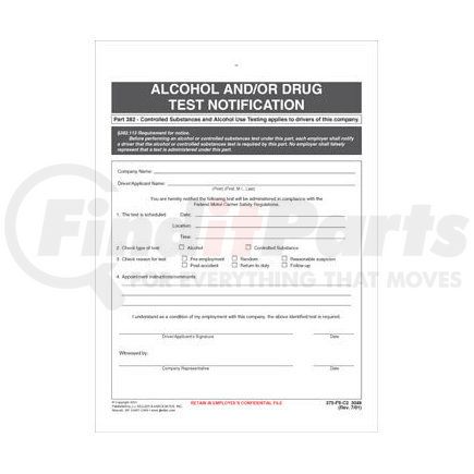 3048 by JJ KELLER - Alcohol and/or Drug Test Notification - Snap-Out Format - Alcohol and/or Drug Test Notification