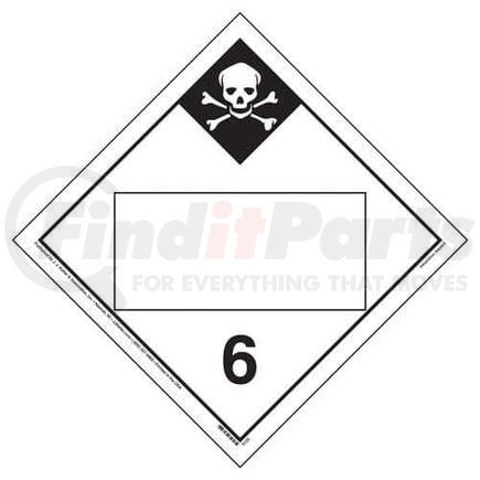 3125 by JJ KELLER - Division 6.1 Inhalation Hazard Placard - Blank - Blank, 176 lb Polycoated Tagboard