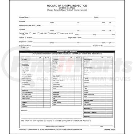 3150 by JJ KELLER - Record of Annual Inspection - Stock - English Form