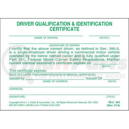 324 by JJ KELLER - Driving Qualification & Identification Certification Cards - 8 Cards Per Sheet