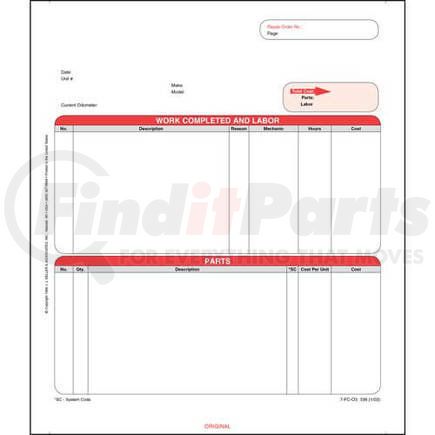 336 by JJ KELLER - Garage Repair Orders - 3-ply, continuous format, carbonless