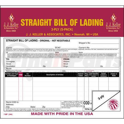 346 by JJ KELLER - Straight Bill Of Lading 5-Pack - Retail Packaging - 5-Pack - Retail Packaging